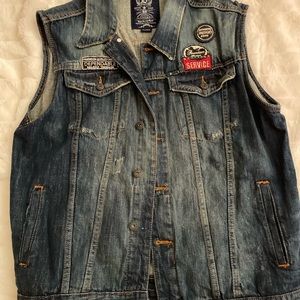 Distressed Denim Vest XL